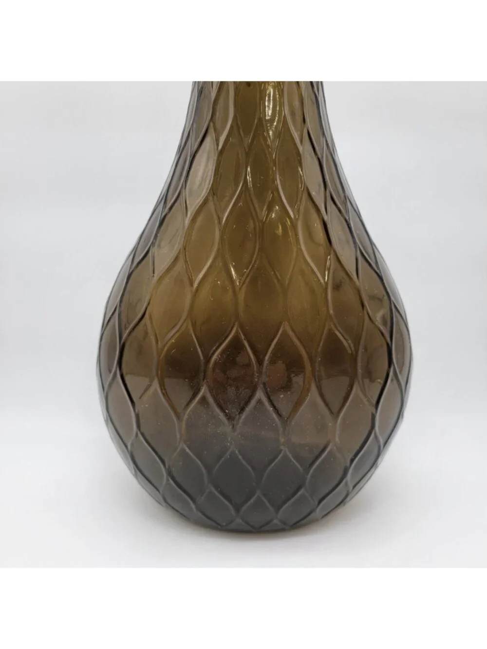 Mid Century Empoli Art Glass Genie Bottle Decanter with Stopper Green Quilted